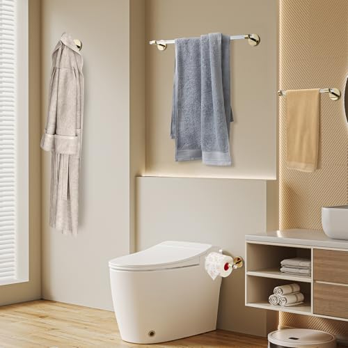 SHUNLI Bathroom Accessories Hardware Set 4 Pieces Wall Mounted,Towel Rack+Hand Towel Holder+Toilet Paper Holder+Hook,Brass and Acrylic,Gold Towel Bar Set - size: 4-Piece (40cm Towel Bar)