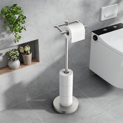 Toilet Paper Holder Stand Adjustable, Freestanding Tissue Roll Holder for Bathroom, Pivoting Design, Durable SUS 304 Stainless Steel and Weighted Base Toilet Paper Stand, Storage (Brushed Nickel) - color: Brushed Nickel