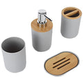 Set of 4 Complete Bathroom Accessories, Bathroom Set with Toothbrush Holder, Dish, Lotion Dispenser and Cup, in Plastic + Bamboo(Grey) - color: Grey