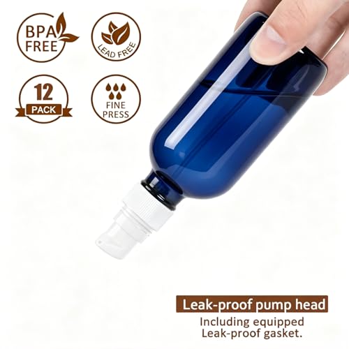 12Pack 2oz Blue Glass Pump Bottles, 60ml with White Pump, Empty Refillable Travel Small Container For Lotion Cream Essentil Oil Shampoo (2oz Blue) - size: 2oz Blue