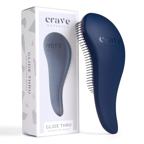 Crave Naturals Glide Thru Hair Brush - Detangler Brush for Curly, Straight, Wet or Dry Hair - Gentle Detangling Brushes for Adults, Kids, Toddlers - Hair Accessories for Women, 7.5"x3" - Blue - color: Blue, size: 1 Pack (Regular)