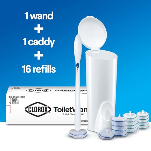 CLOROX ToiletWand Disposable Toilet Cleaning System, Spring Cleaning Essential, ToiletWand, Storage Caddy, and 16 Disinfecting-ToiletWand Scrubbing Pad Refills (Pack of 6) - size: 16 Count (Pack of 6)