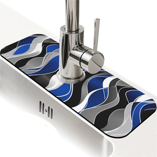 Faucet Fast Absorbent Pad - Modern Abstract Blue Grey Wave , Suitable For Kitchen, Bathroom, Island And Other Scenes - color: Modern Abstract Blue Grey Wave