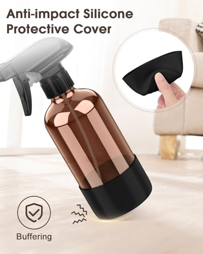 Bontip Glass Spray Bottle with Silicone Sleeve Protection, Amber Glass Spray Bottle Set for Window Cleaner Aromatherapy Facial Hydration Watering Flowers Hair Care 2 Pack/8 oz (Black) - color: Black, size: 8 Ounces