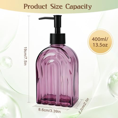 Elegant Purple Glass Soap Dispenser with Black Pump | 400ML Modern Bathroom & Kitchen Soap Dispenser for Hand Soaps, Lotions, Essential Oils - color: Purple