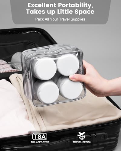 Mrsdry Travel Size Toiletries 8 Pack, TSA Approved 3oz Silicone Squeeze Bottles & Cream Jars with Clear Travel Bag - color: Proper Gray, size: 3oz bottle 3oz jar