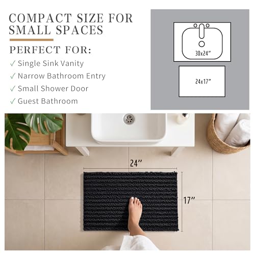 Yimobra Bathroom Rugs Non Slip Washable - Ultra Soft Absorbent Chenille Bath Mat, Quick Dry Shaggy Floor Carpet for Tub Shower, Black Home Decor Accessories, 24x17 Inch - color: Black, size: 24" X 17"