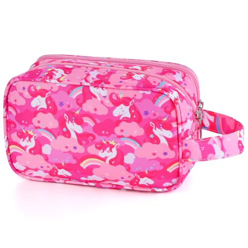 Unicorn Kids Toiletry Bag for Girls, Travel Toiletry Bag for Little Young Girls Cosmetic Bag Makeup Bag Waterproof Hanging Wash Bag Toddler Toiletries, Pink - color: Pink Unicorn