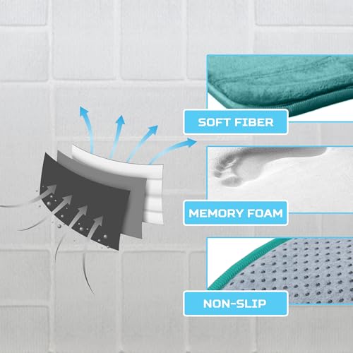 Bathroom Rug Set 5 Piece - Memory Foam Bathroom Mat Set, Soft and Comfortable, Non-Slip Thick Absorbent Bath Mats, Machine Washable, Aqua Teal - color: Aqua Teal/ Line Design