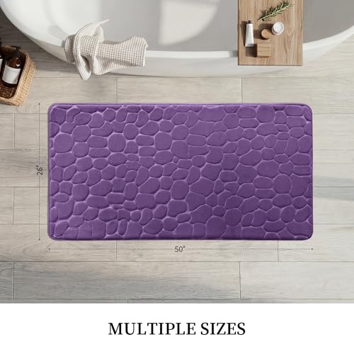 YIHOUSE Memory Foam Runner Rug, Cobblestone Bathroom Runner Rugs Super Water Absorbent Bath Mats for Bathroom Machine Washable Bath Rugs for Hallway Bedroom Laundry Room(20 x 47,Eggplant) - color: Eggplant Single, size: 1'8" x 3'11" (Rectangular)