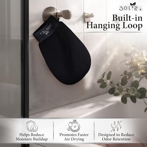 Exfoliating glove for Shower & Exfoliating body scrubber – 100% Vegan Viscose Kessa Mitt for Dead Skin Removal, Self-Tan Fade & Keratosis Pilaris –Dual-Texture Glove for Spa & Massage (1 Pack BlacK) - color: Pack of 1 - Black