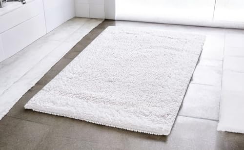 Savi Home Bath Mat Rug 17"x24" White, 100% Pure Cotton, Super Soft Bath Rugs, Plush & Absorbent, Hand Tufted Heavy Weight Construction, Full Reversible Step Out Rugs - color: White, size: 1'5" x 2' (Rectangular)