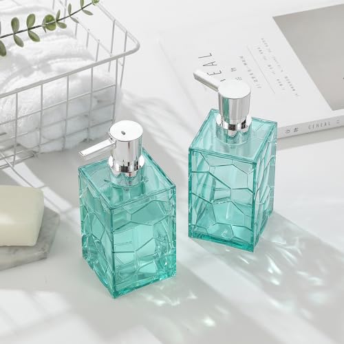 YAUKPH 2 Pack Teal Blue Rust Proof Soap Dispenser | Acrylic material for bathroom and kitchen countertops - color: 2 Pack Turquoise