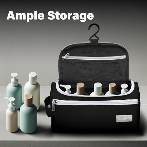 emissary Hanging Travel Toiletry Bag for Men, Dopp Kit - Black | Built-in hook, waterproof wipe-clean lining, clear & mesh pockets; men's travel toiletry organizer, folds flat - color: Black