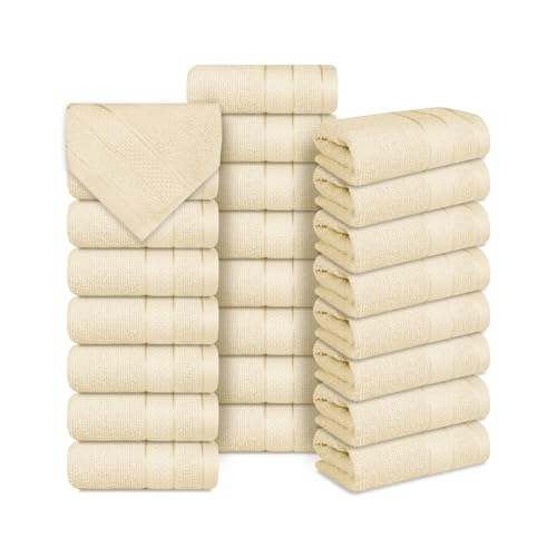 Casa Lino Face Towels & Body Wash Cloths for Showering - 100% Cotton Wash Cloths for Bathroom - Highly Absorbent & Quick Drying Washcloth Set - Cotton Washcloths 24 Pack (12" x 12") - (Linen Brown) - color: Linen