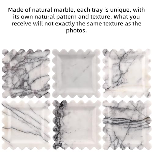 Square Marble Decorative Tray with Scalloped Edge,Luxury Natural Stone Bathroom Vanity Tray, Dresser Top Perfume Coffee Home Kitchen Toilet Sink Tray, Key Trinket Ring (Lilac, 8 * 8) - color: Lilac, size: 8" x 8" x 0.8"