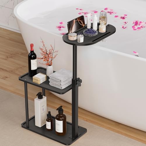 Bathtub Tray Table, Freestanding Bath Side Table Tub Tray Caddy, 3 Layer Bamboo Bath Board Shelf, Bathtub & Bathroom Accessories, New Home Gift for Mom, Housewarming, Anniversary, Wedding - color: Black