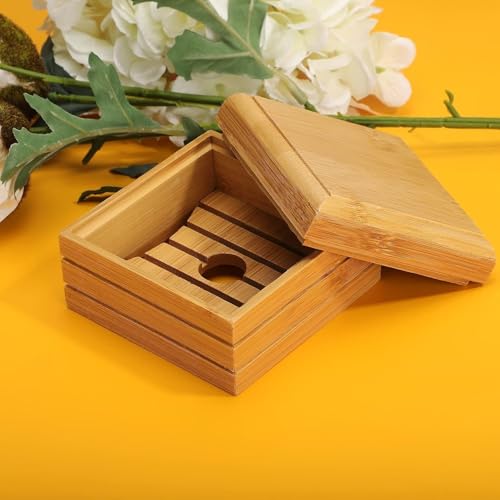 1/2Pcs Bamboo Soap Dish with Lid - Natural Wood Bar Tray Holder Storage Rack Container, Self Draining Soap Tray for Bathroom, Extend Soaps Life and Keep Dry ﻿(1Pcs) - color: 1pcs