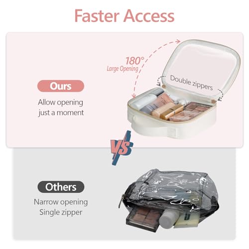 PACKISM Clear Makeup Bag Foldable - TSA Approved Toiletry Bag for Travel | Metal Zipper, Reinforced Seam, Water Resistant, Medium for Carry-on, Large for Checked Luggage, for Car Storage Organizer - color: 2 Pack Glitter Textured White, size: Hybrid Trave