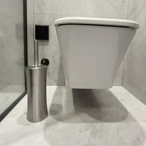 Vince Camuto Toilet Bowl Brush with Holder, Durable Bathroom Cleaning Tool, Modern Design for Easy Toilet Maintenance, Bathroom Cleaner Brush for Efficient Cleaning and Hygiene - color: Brushed Nickel