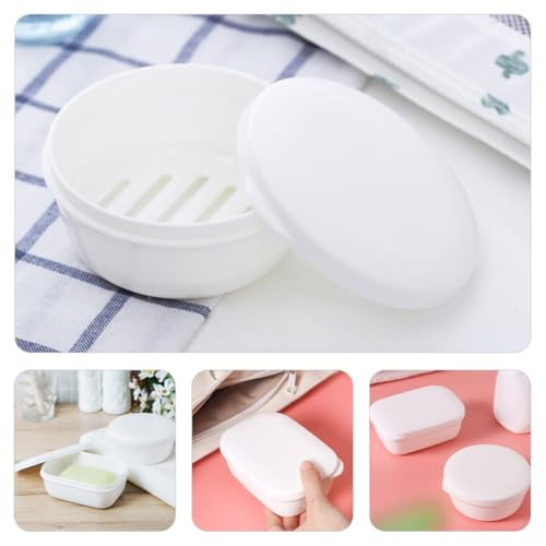 Beaupretty 2pcs Portable Travel Soap Box with Lid Leakproof Drainable Soap Holder Set White Rectangular Round Bathroom Case for Shower and Travel Use