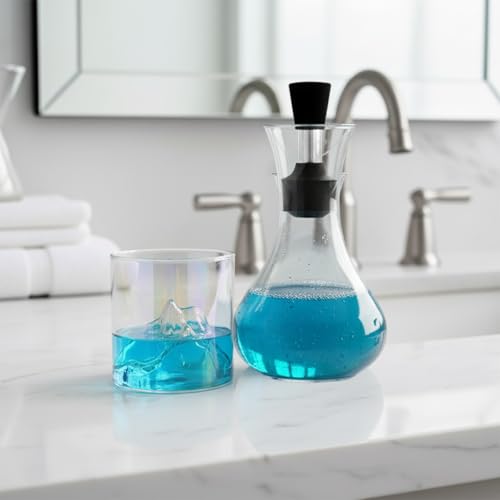 Purelite 2 pcs Glass Mouthwash Cups for Rinsing Bathroom Brushing Cup | Reusable Mouth Wash Cup | Iridescent Tumbler with Mountain Design 6 fl oz