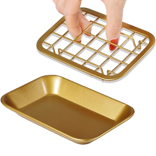 SheeChung Kitchen and Bathroom Soap Dish Tray - Metal Soap Dish Tray with Drainage Grid and Holder for Kitchen Sink Countertops to Store Soap, Sponges, Scrubbers - Rust Resistant (Gold) - color: Gold