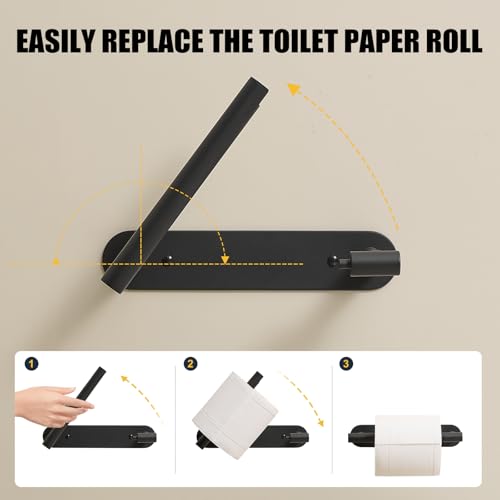 BESy Adhesive or Screw Toilet Paper Holder Wall Mount Rustproof Modern Roll Holder Flexible Pivoting Adjustable Tissue Handle with Self Adhesive or Mounted with Screws Stainless Steel Matte Black - color: Matte Black