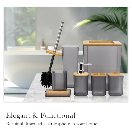 CERBIOR Bathroom Accessories Set 7 Piece Bath Ensemble Includes Soap Dispenser, Toothbrush Holder, Toothbrush Cup, Soap Dish for Decorative Countertop and Housewarming Gift (Gray) - style: Matte Black