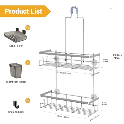 AKTECKE Shower Caddy Hanging Bathroom Organizer: Rustproof Shelf for Inside Shower - No Drilling Racks Over Showerhead - Bath Shelves for Shampoo Soap - color: Silver