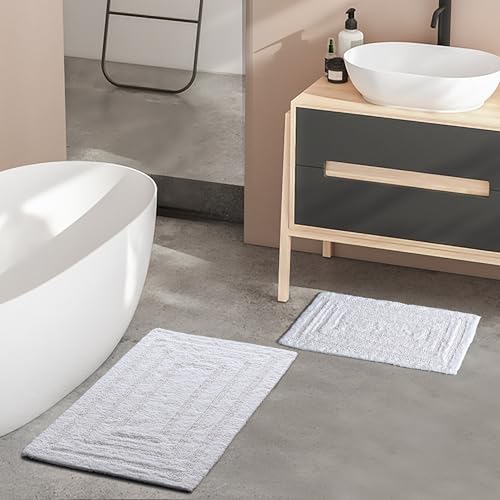 Bedding Craft Cotton Bath Mat Rug 21x34, Reversible Bathroom Rug, Water Absorbent, Machine Washable, Soft Cloth Bathmat for Outside Bathtub, Off White - color: Ivory, size: 1'9" x 2'10" (Rectangular)