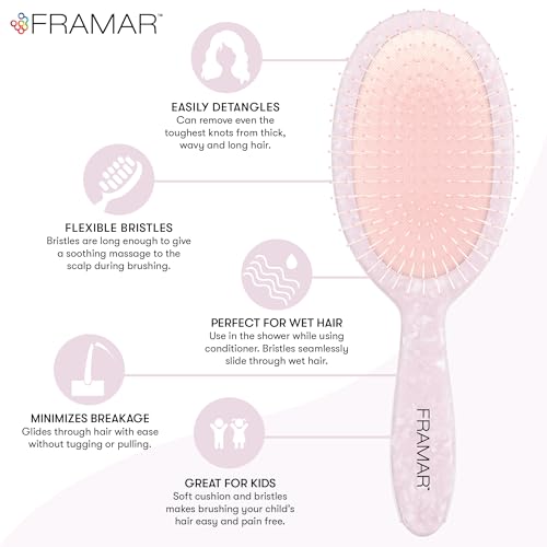 FRAMAR Iridescent Wet Hair Brush Detangler – Detangle Brush For Curly Hair, Hair Detangler Brush For Kids, Holographic Girls Hair Brush, Pink Hairbrush For Women – Removes Knots Without Pulling - color: Iridescent