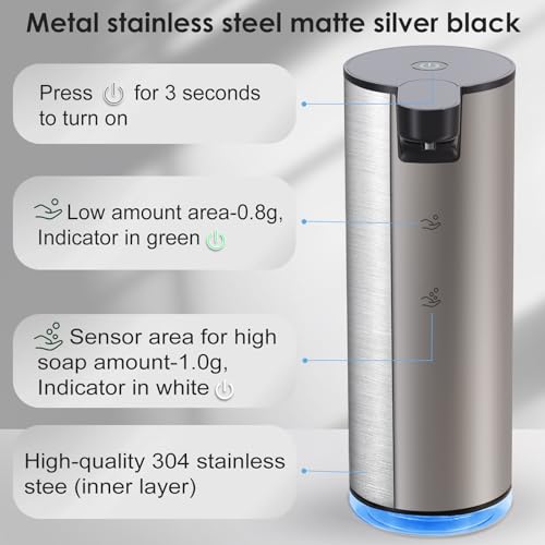 Automatic Soap Dispenser Foam Rechargeable: Touchless Soap Dispenser Stainless Steel with Sensor for Bathroom Kitchen - color: Silver2
