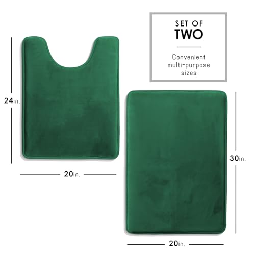 Clara Clark Bathroom Rugs, Velvet Memory Foam Bath Mat, Non-Slip Bath Rugs, Machine Wash, Dries Quickly, Ultra Soft Plush Bath Mats for Bathroom, - color: Hunter Green, style: 17 x 24 + Contour