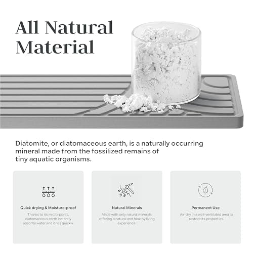 Faucet Mat for Kitchen Sink, 23.6" Diatomite Drying Stone Mat Protector, Sink Faucet Mat Splash Guard, Absorbing Stone Tray for Kitchen Bathroom Counter - color: Light Gray