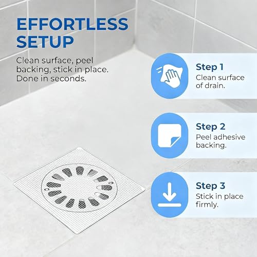 Disposable Shower Drain Hair Catcher 30 Pack, Waterproof Peel and Stick Mesh Drain Strainer Stickers for Shower, Bathtub, Bathroom Sink, Laundry and Tub Drains — Hair Trap Clog Prevention