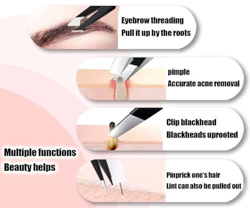 Tweezers for Women Facial Hair Eyebrow Kit Tweezer Set Black | Removal Tweezers Professional [9+1 PCS] Professional Stainless Steel Women &Men,Black Beauty Sets - color: Black