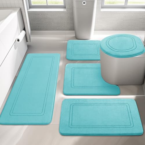 YIHOUSE Teal Memory Foam Bath Mat Set 5 Pieces - color: Teal, size: 5pieces