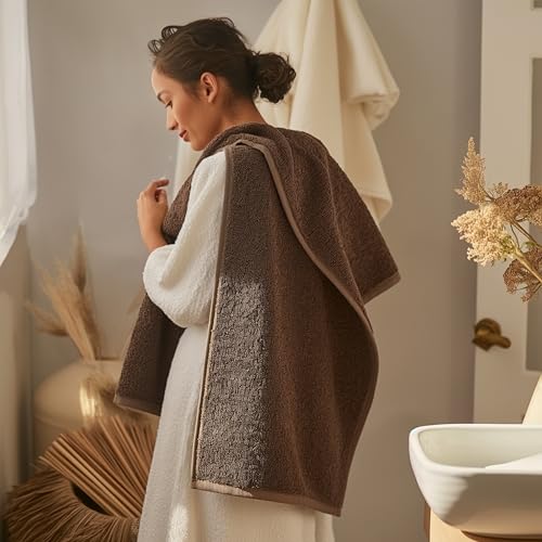 SALBAKOS 100% Turkish Cotton Bath Towel Set of 4, 27x54 inch | Premium Quality | Hotel & Spa Collection | Soft, Super Absorbent, Long Lasting Bath Towels | Made in Turkey (Chocolate, 4 Bath Towels) - color: Chocolate, size: 4 Bath Towels