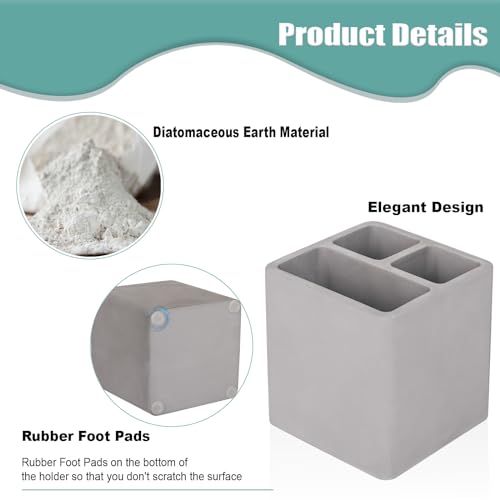 Diatomite Toothbrush Holders Tooth Brush Organizer - Dark Gray | Water-Absorbent Material, 3 Slots for Electric Toothbrush and Toothpaste, for Bathroom Countertop, Shower, Vanity - color: Dark Gray