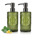 17 OZ Sunflower Embossed Glass Soap Dispenser - 2 Pack, with 304 Rust Proof Stainless Steel Pump, Glass Soap and Lotion Dispenser Set, Liquid Hand Soap Dispenser for Home, Kitchen & Bathroom (Green) - color: Green
