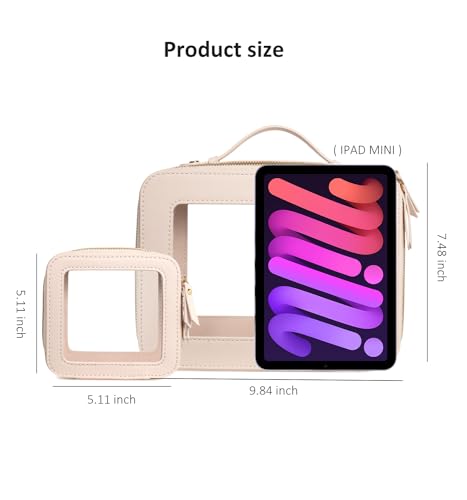 LETGO Clear Window Makeup & Sunscreen Bag TSA Approved Waterproof PU Leather Travel Toiletry Organizer with Gold Zipper,Portable Cosmetic Pouch for Summer Beach Vacation,Pool &Gym(Mini Beige) - color: Beige, style: Mini