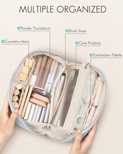 VLANDO Makeup Bag,Travel Toiletry Bag,Cosmetic Bag for Women PU Leather Portable Make up Bag for Skincare, Brushes & Travel Essentials-Baby Blue - color: 06-Baby Blue