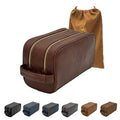 Toiletries bag for men, Premium PU Leather Travel Kit, Metal Zippers & Bottom Studs, Velvet Dust Bag & Shape-Retention Packaging – Gift Ready For Groomsmen, Anniversary, Birthday Gifts / DARK BROWN - color: DARK BROWN