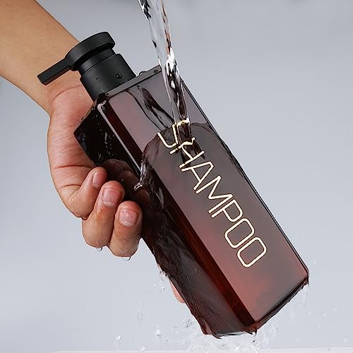 Shampoo and Conditioner Dispenser Shower Soap Bottles 3 Pack 550ml/18.6oz Refillable Shampoo Pump Bottle Dispenser Plastic Empty Body Wash Dispensers with Stylish Permanent Labels for Bathroom (Brown) - color: Brown