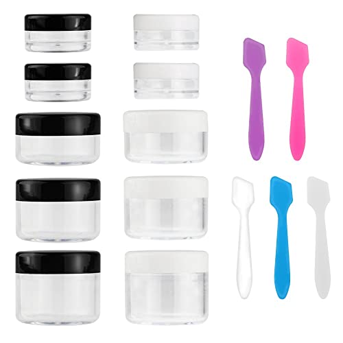 Accmor 10 Pieces Makeup Travel Containers with Lids 0.11/0.18/0.35/0.53/0.7 OZ Size Cosmetic Jars with 5 Pieces Mini Spatulas for Gift(random color) - color: 2 Colors