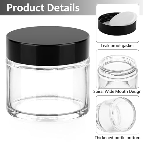Accmor 2 OZ Glass Jars with Black Lids, 4 Pack Empty Cosmetic Containers Round Glass Travel Jars with Inner Liners & Spatulas, Leak Proof Makeup Sample Container for Storing Lotions, Cream, Ointments - color: Black, size: 2 Ounce