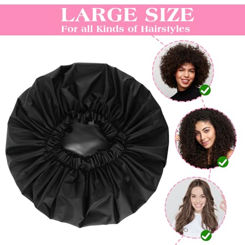 2 PCS Large Shower Cap for Braids - Waterproof Shower Cap for Women, Reusable XL Plastic Shower Caps Jumbo Bath Bonnet for Long Thick Curly Hair, Locs, Twist Braids (Black, Grey) - color: Black+Grey
