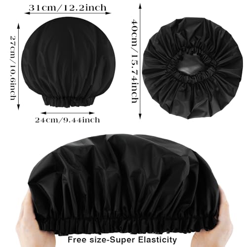 2 PCS Large Shower Cap for Braids - Waterproof Shower Cap for Women, Reusable XL Plastic Shower Caps Jumbo Bath Bonnet for Long Thick Curly Hair, Locs, Twist Braids (Black&Pink) - color: Black+Pink