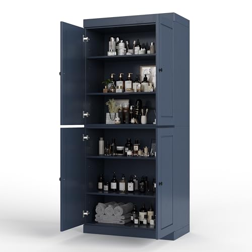 100% Solid Wood 32" Bathroom Cabinet with Rasied Panel Wood Doors - color: Antique Blue